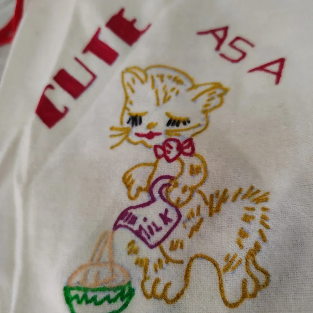 Vintage Baby Bibs Set‎ of 4 Animal Designs Red Trim Funny Cute Mouse Kitten Bear
